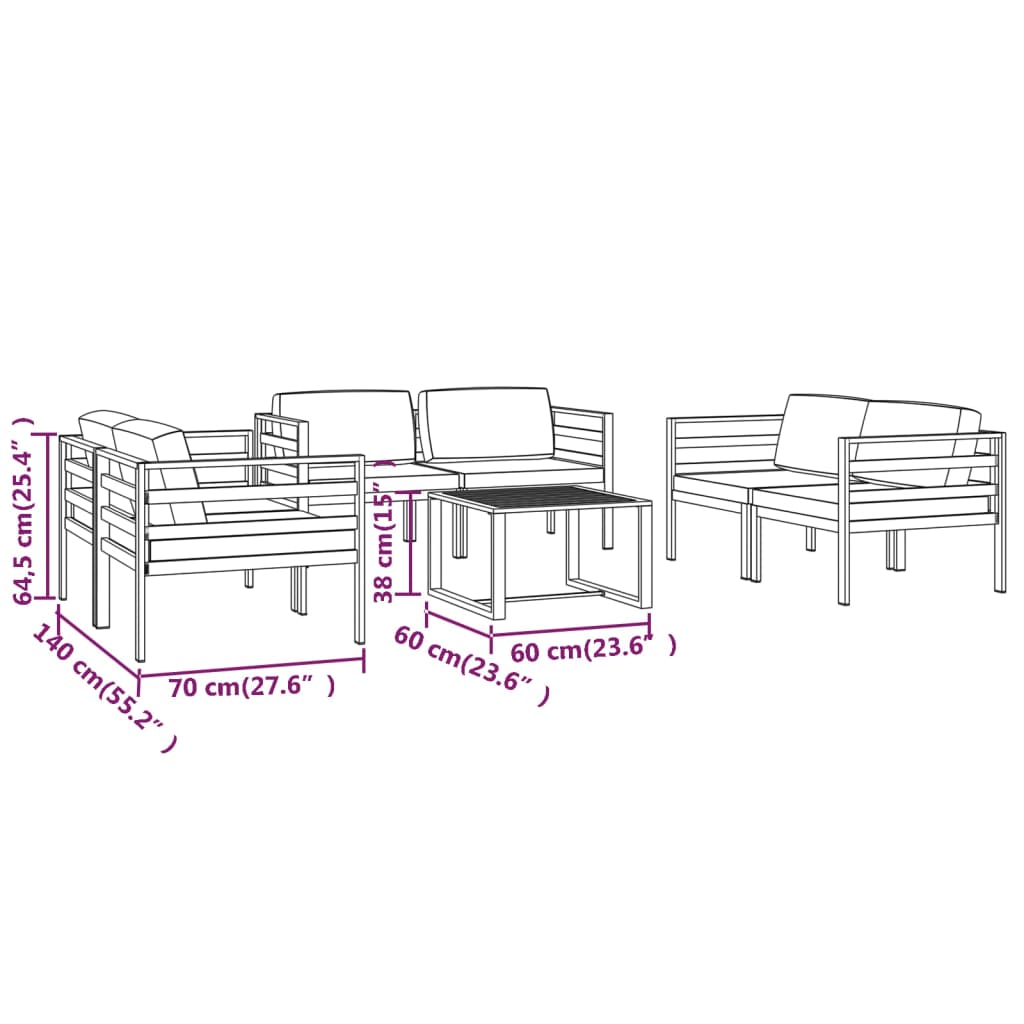 7-delige Loungeset met kussens aluminium antracietkleurig