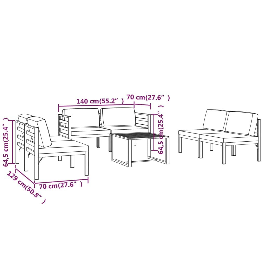 7-delige Loungeset met kussens aluminium antracietkleurig