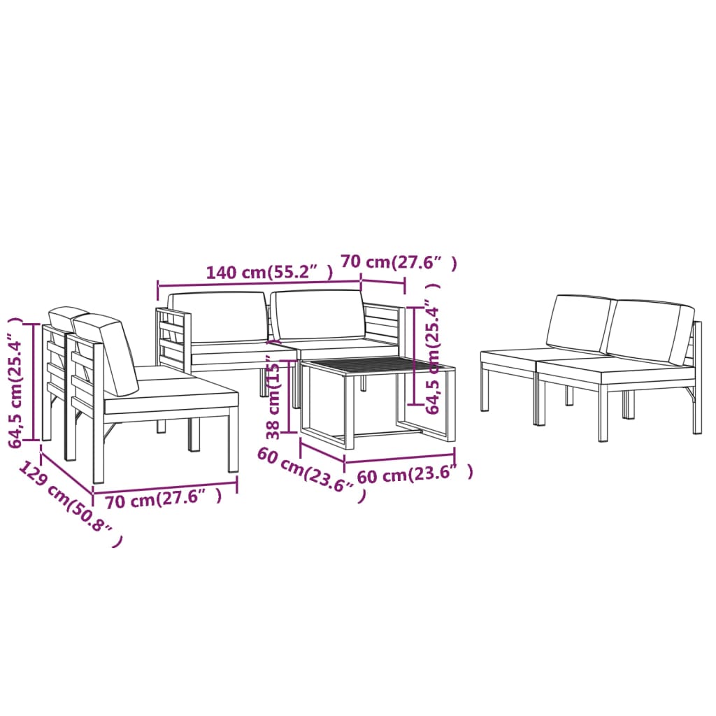 7-delige Loungeset met kussens aluminium antracietkleurig