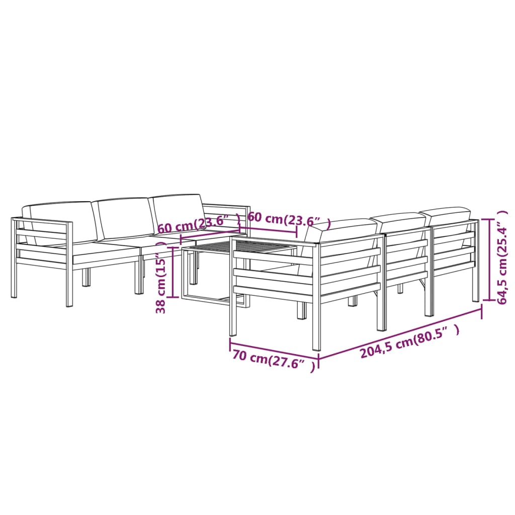 5-delige Loungeset met kussens aluminium antracietkleurig