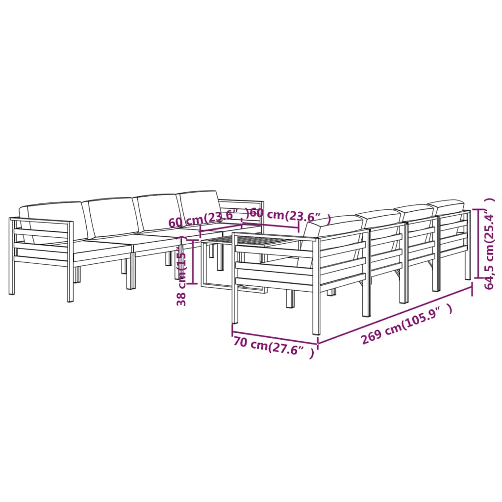 5-delige Loungeset met kussens aluminium antracietkleurig