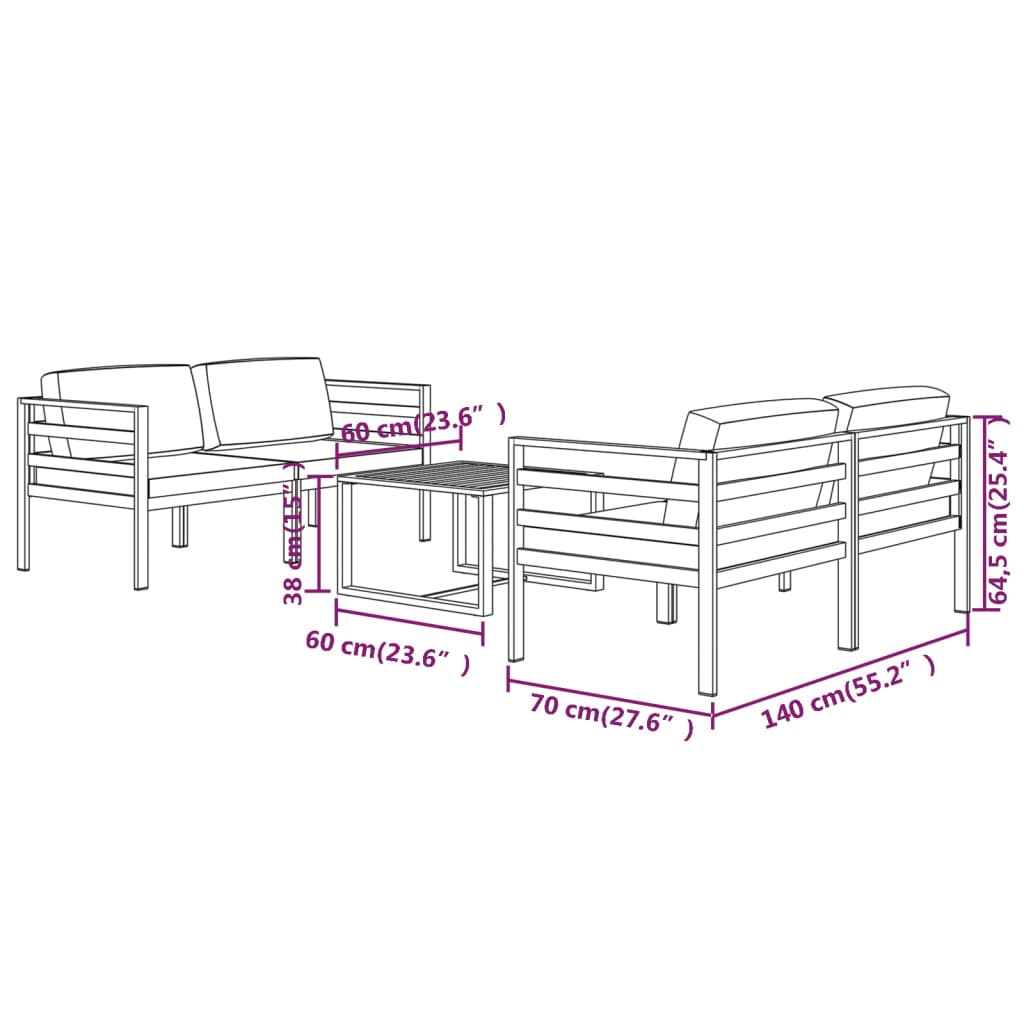 5-delige Loungeset met kussens aluminium antracietkleurig