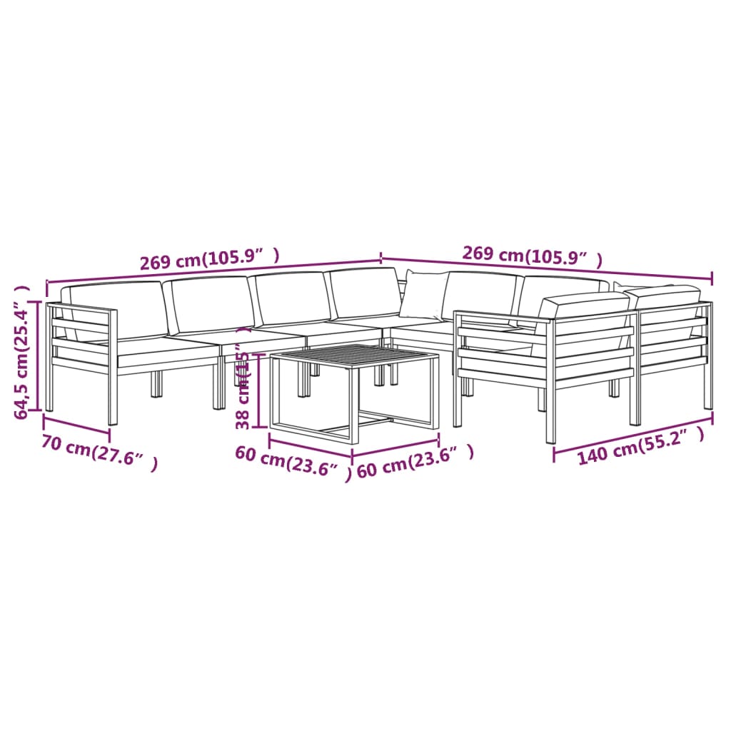 10-delige Loungeset met kussens aluminium antracietkleurig