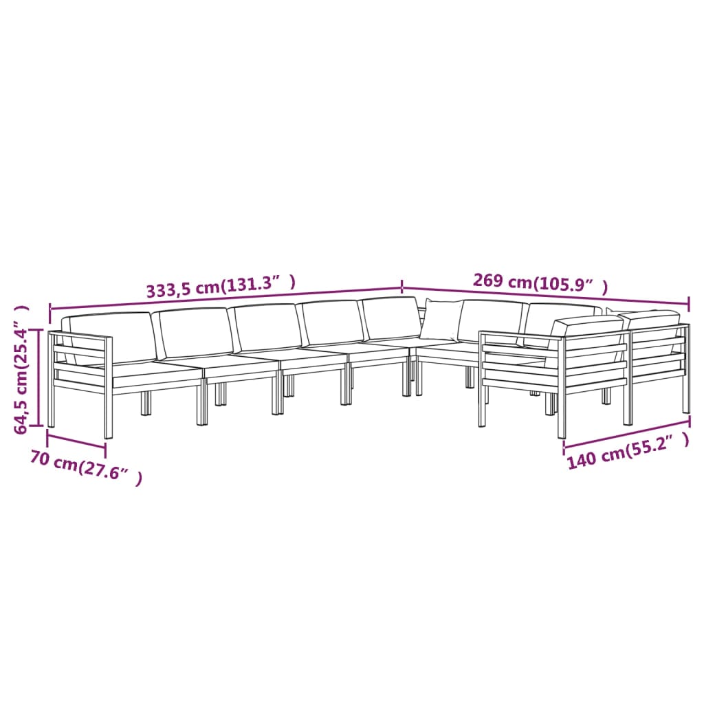 10-delige Loungeset met kussens aluminium antracietkleurig