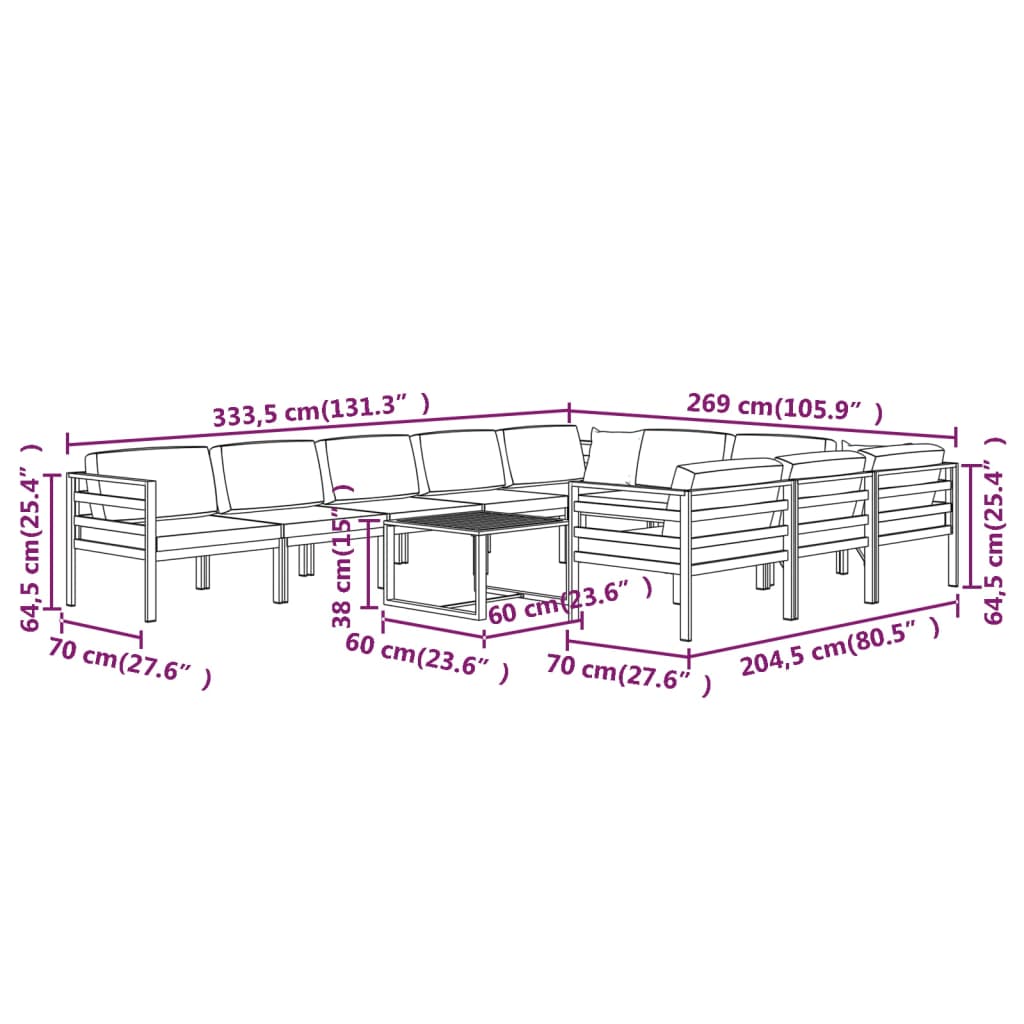 10-delige Loungeset met kussens aluminium antracietkleurig