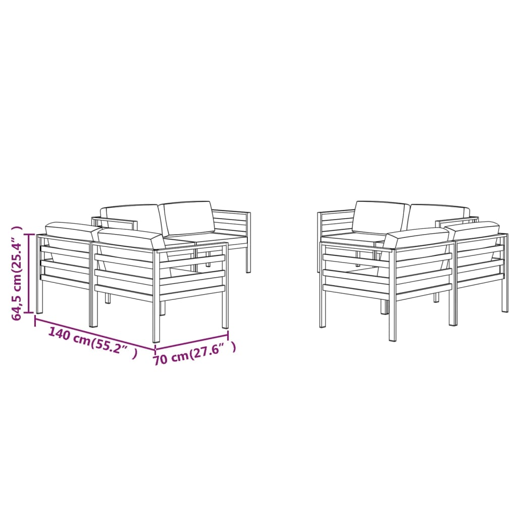 9-delige Loungeset met kussens aluminium antracietkleurig