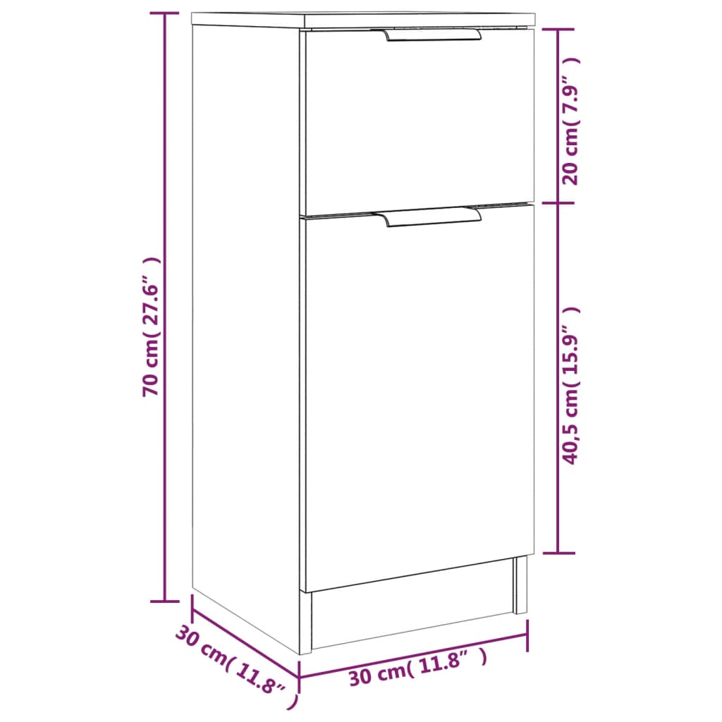 Dressoirs 2 st 30x30x70 cm bewerkt hout