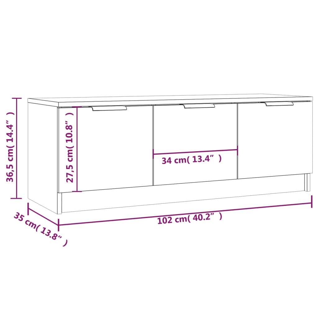 Tv-meubel 102x35x36,5 cm bewerkt hout