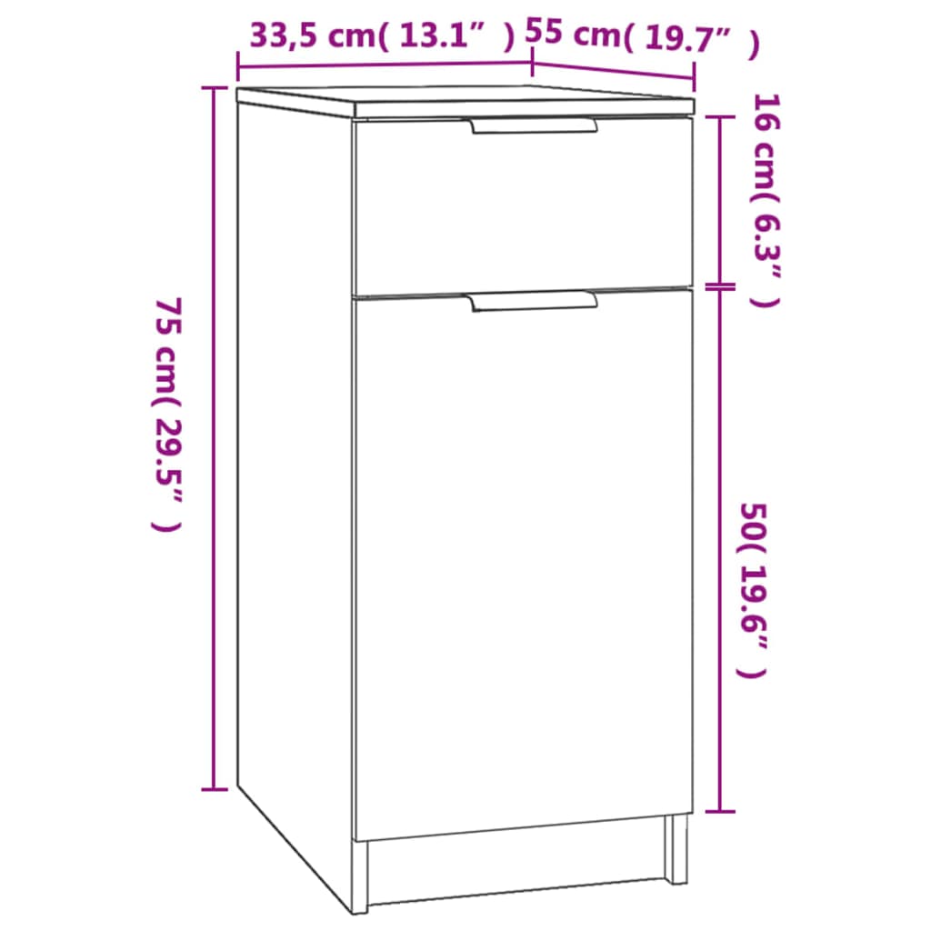 Bureaukast 33,5x50x75 cm bewerkt hout eikenkleurig