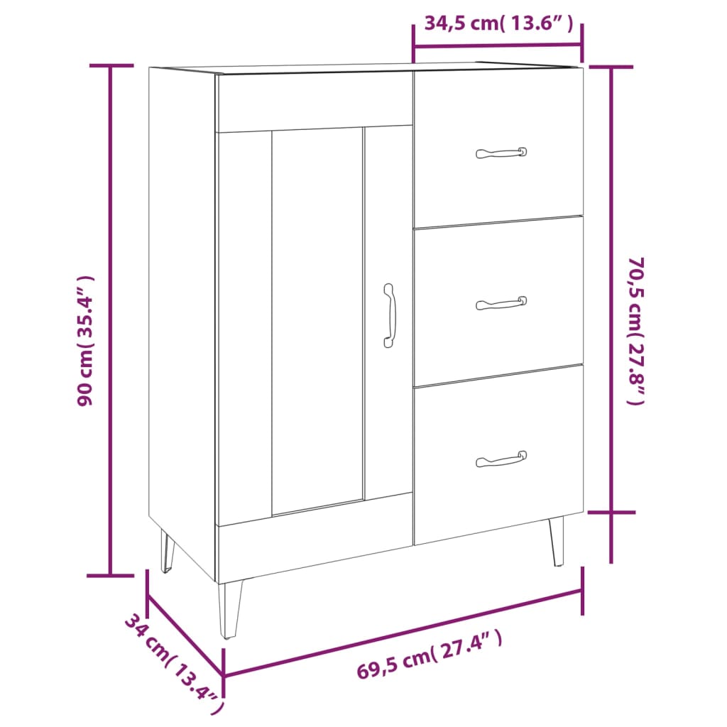 Dressoir 69,5x34x90 cm bewerkt hout