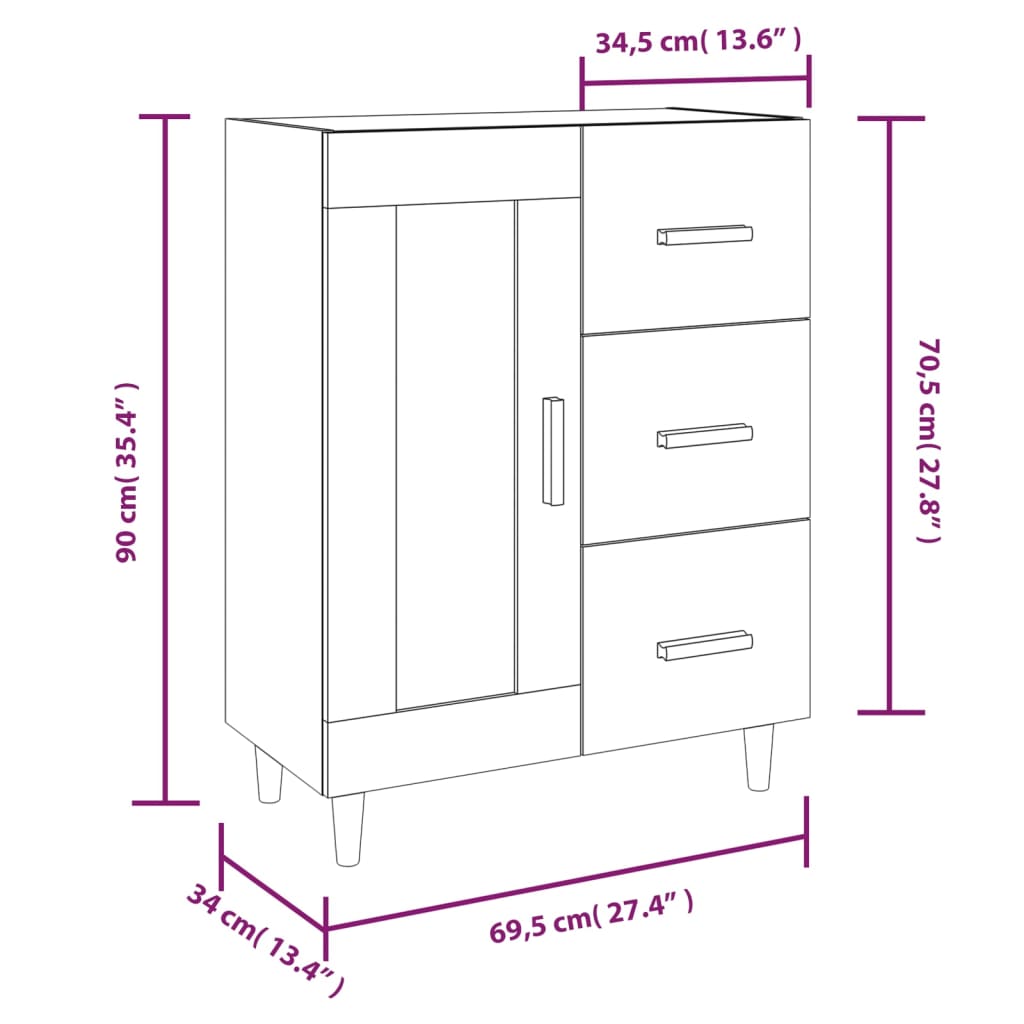 Dressoir 69,5x34x90 cm bewerkt hout