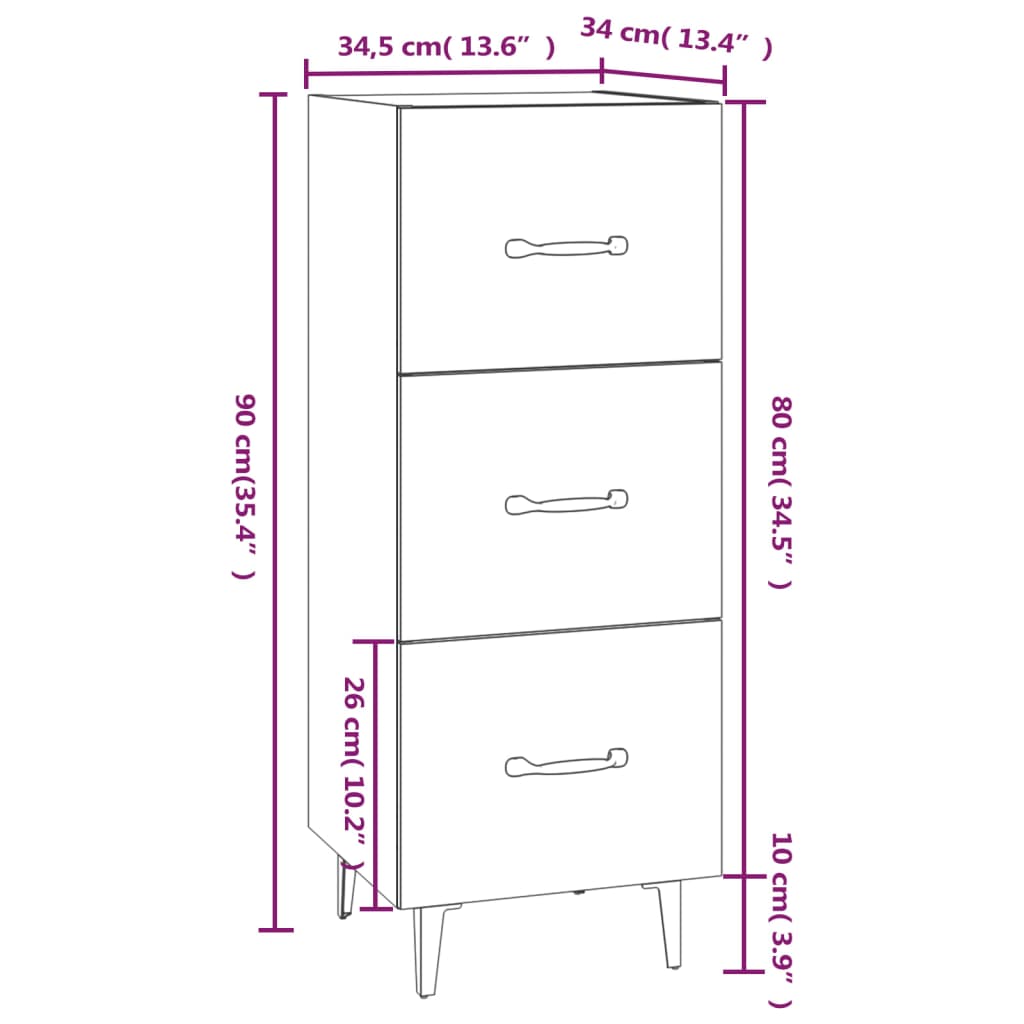 Dressoir 34,5x34x90 cm bewerkt hout