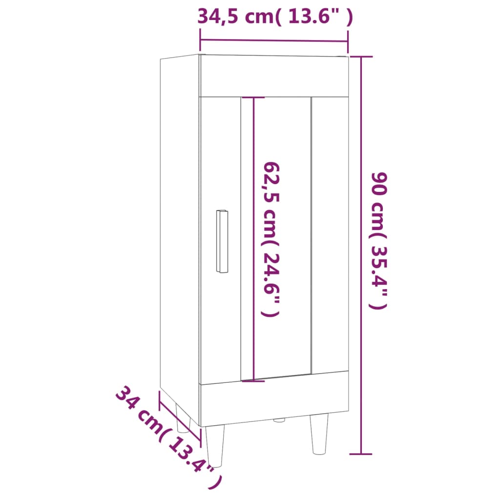 Dressoir 34,5x34x90 cm bewerkt hout eikenkleurig