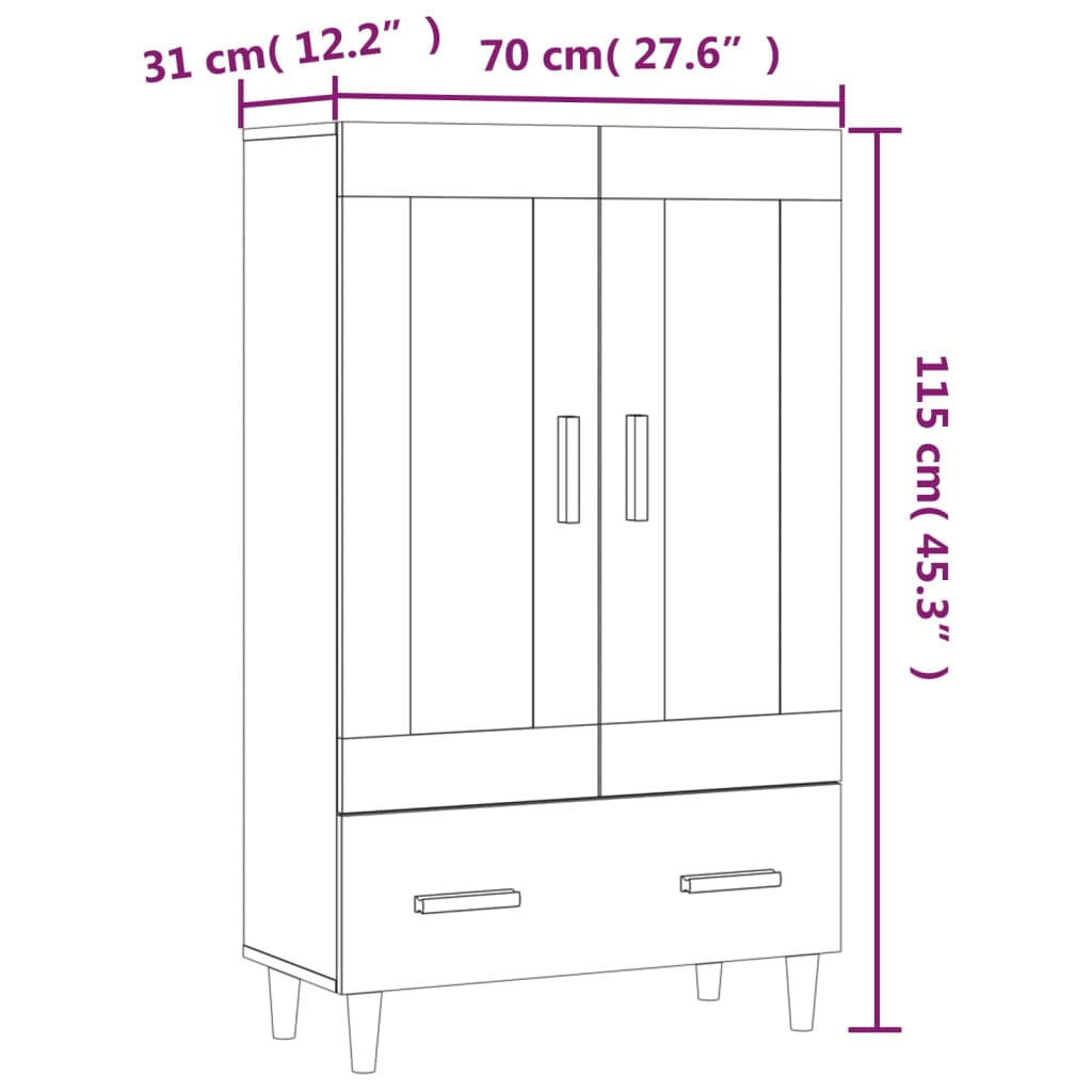 Hoge kast 70x31x115 cm bewerkt hout