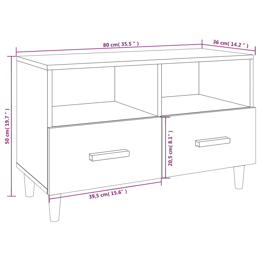 Tv-meubel 80x36x50 cm bewerkt hout