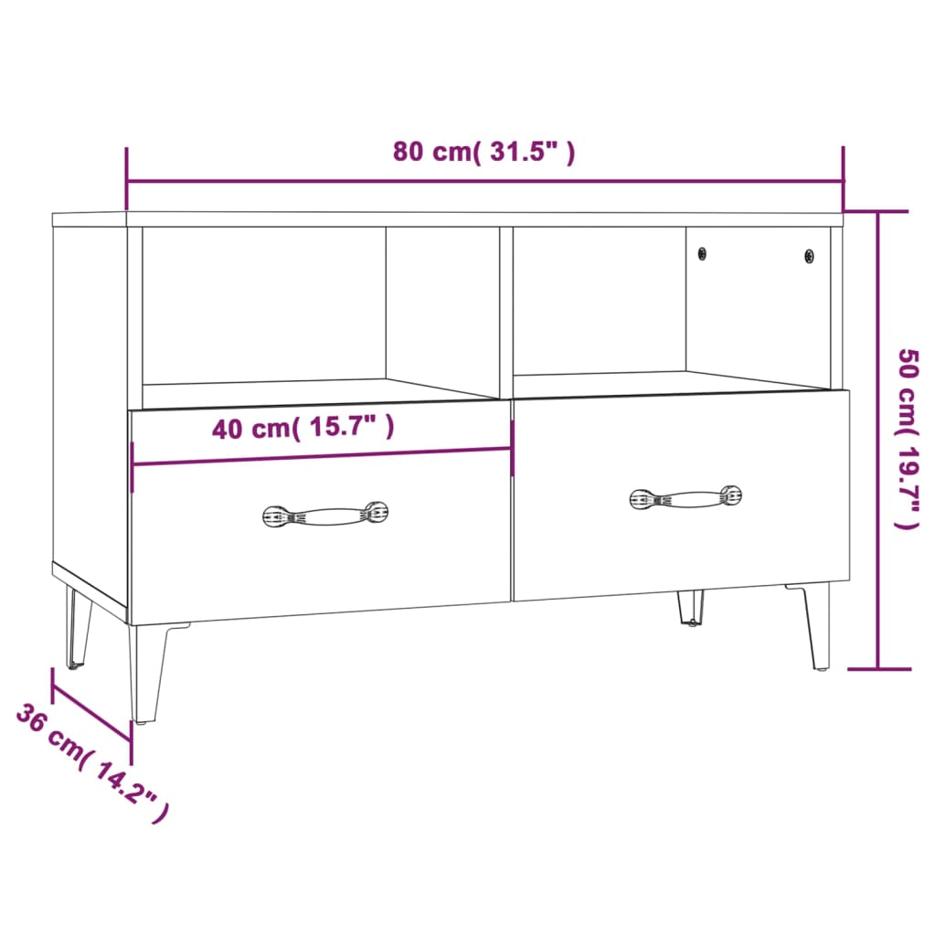 Tv-meubel 80x36x50 cm bewerkt hout