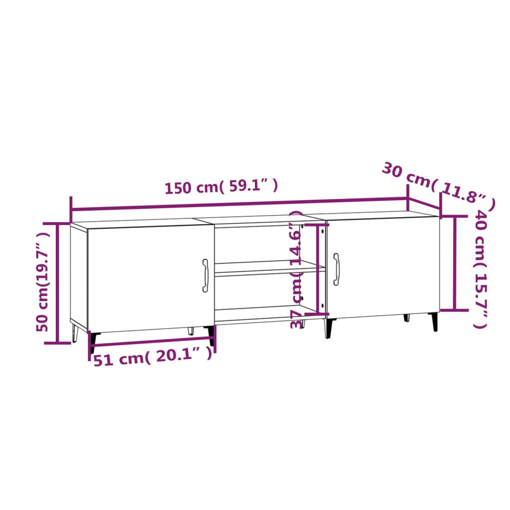 Tv-meubel 150x30x50 cm bewerkt hout