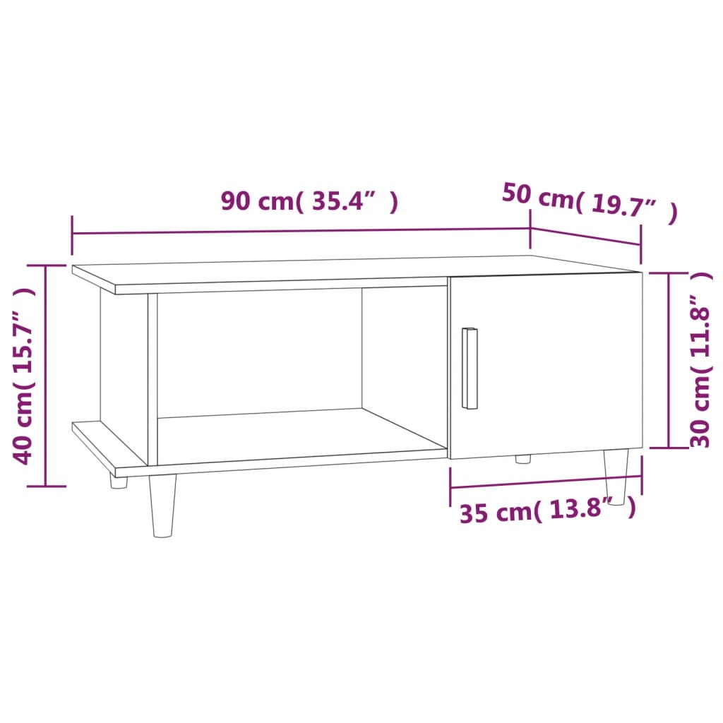 Salontafel 90x50x40 cm bewerkt hout eikenkleurig