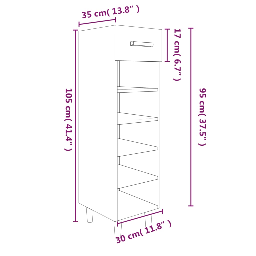 Schoenenkast 30x35x105 cm bewerkt hout eikenkleur