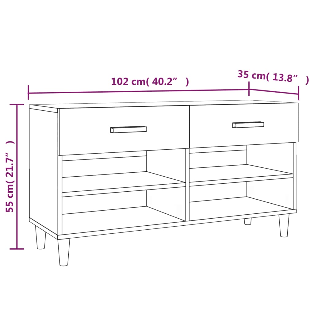 Schoenenkast 102x35x55 cm bewerkt hout