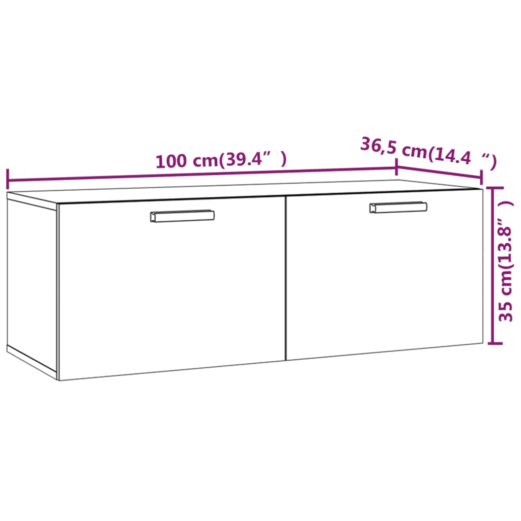 Wandkast 100x36,5x35 cm bewerkt hout