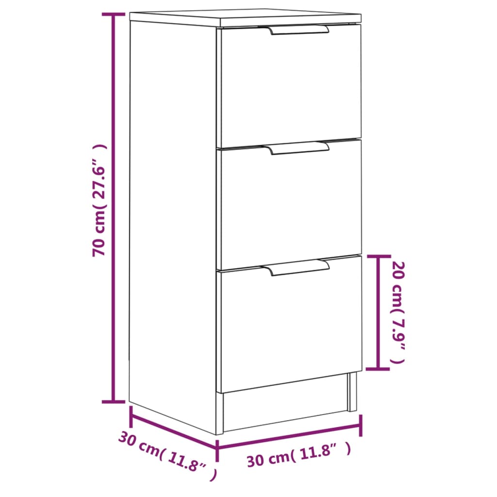 Dressoirs 2 st 30x30x70 cm bewerkt hout