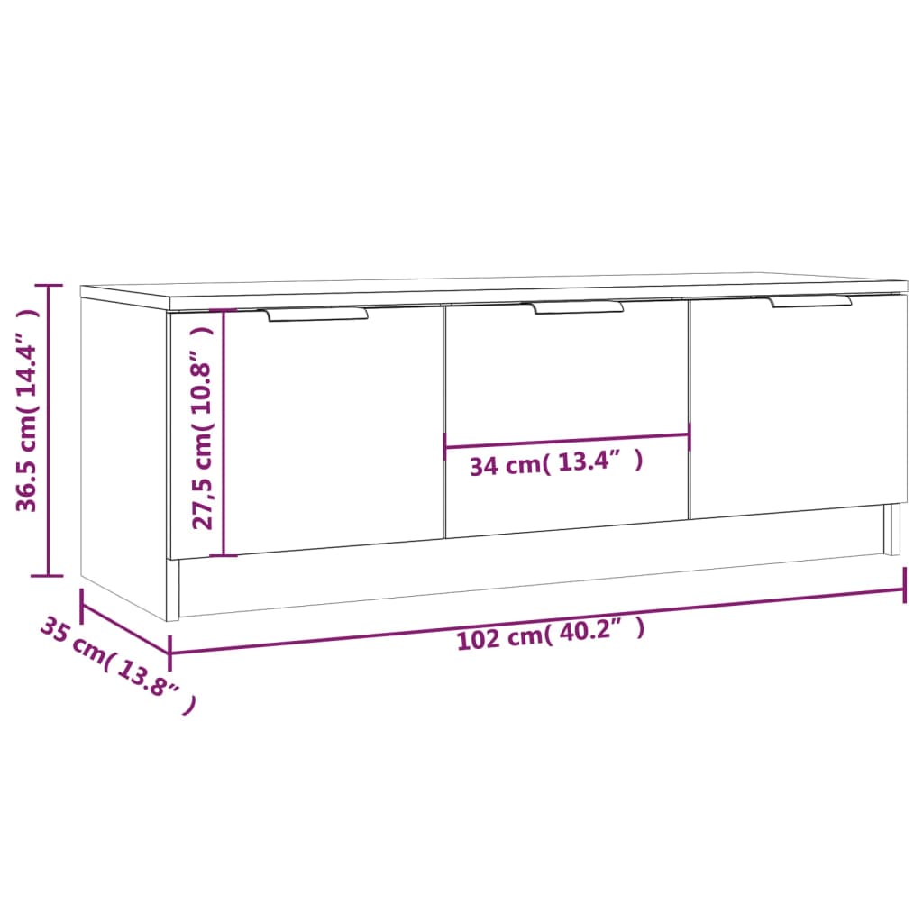 Tv-meubel 102x35x36,5 cm bewerkt hout