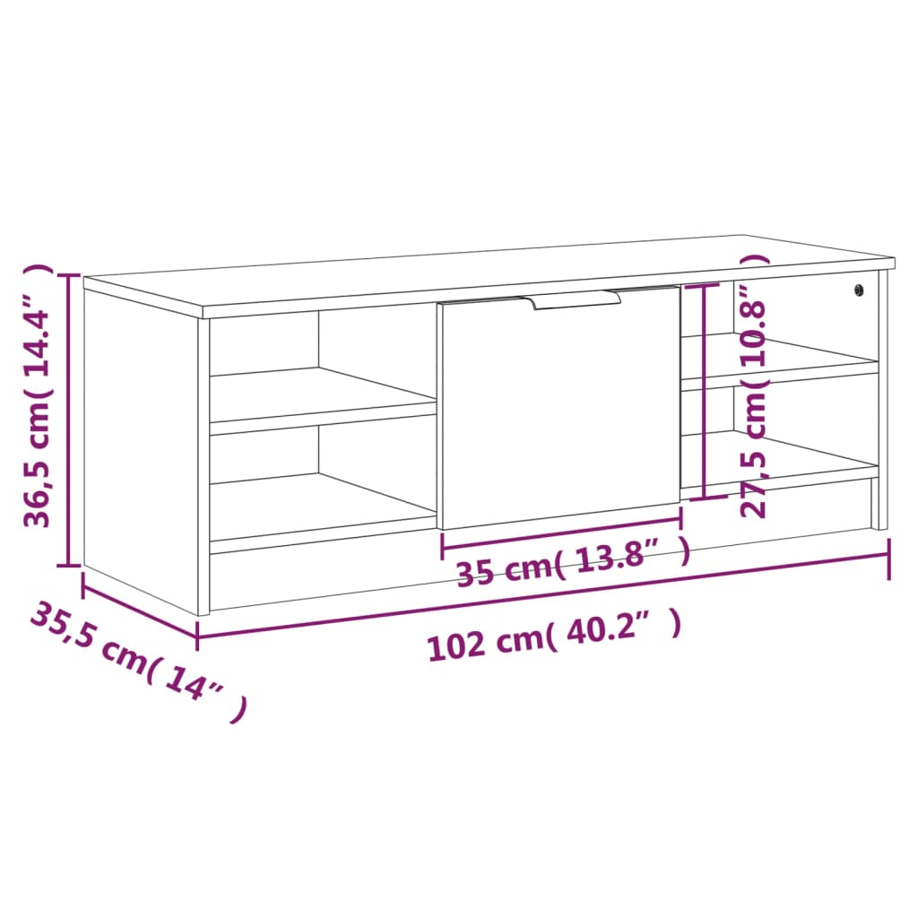 Tv-meubel 102x35,5x36,5 cm bewerkt hout eikenkleurig