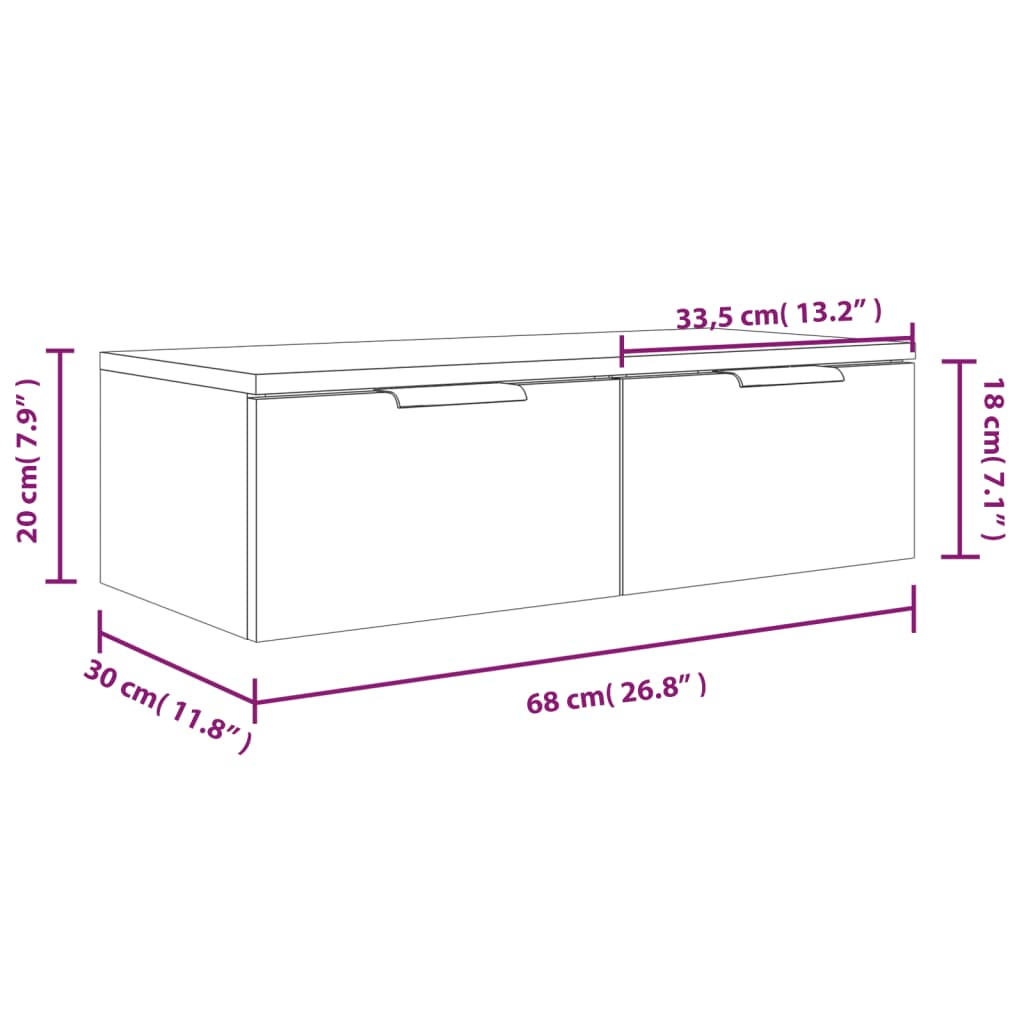 Wandkast 68x30x20 cm bewerkt hout