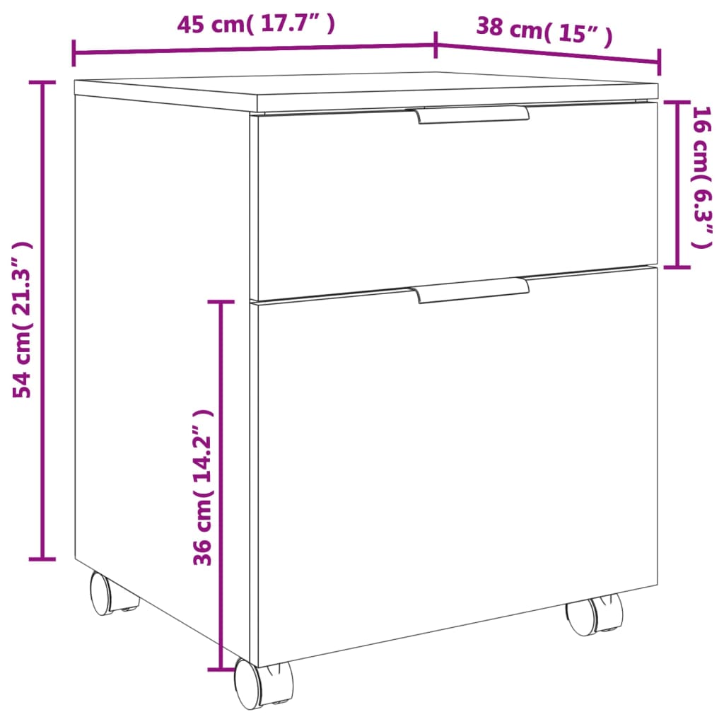 Dossierkast verrijdbaar 45x38x54 cm bewerkt hout