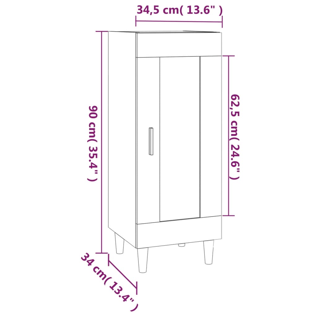 Dressoir 34,5x34x90 cm bewerkt hout eikenkleurig