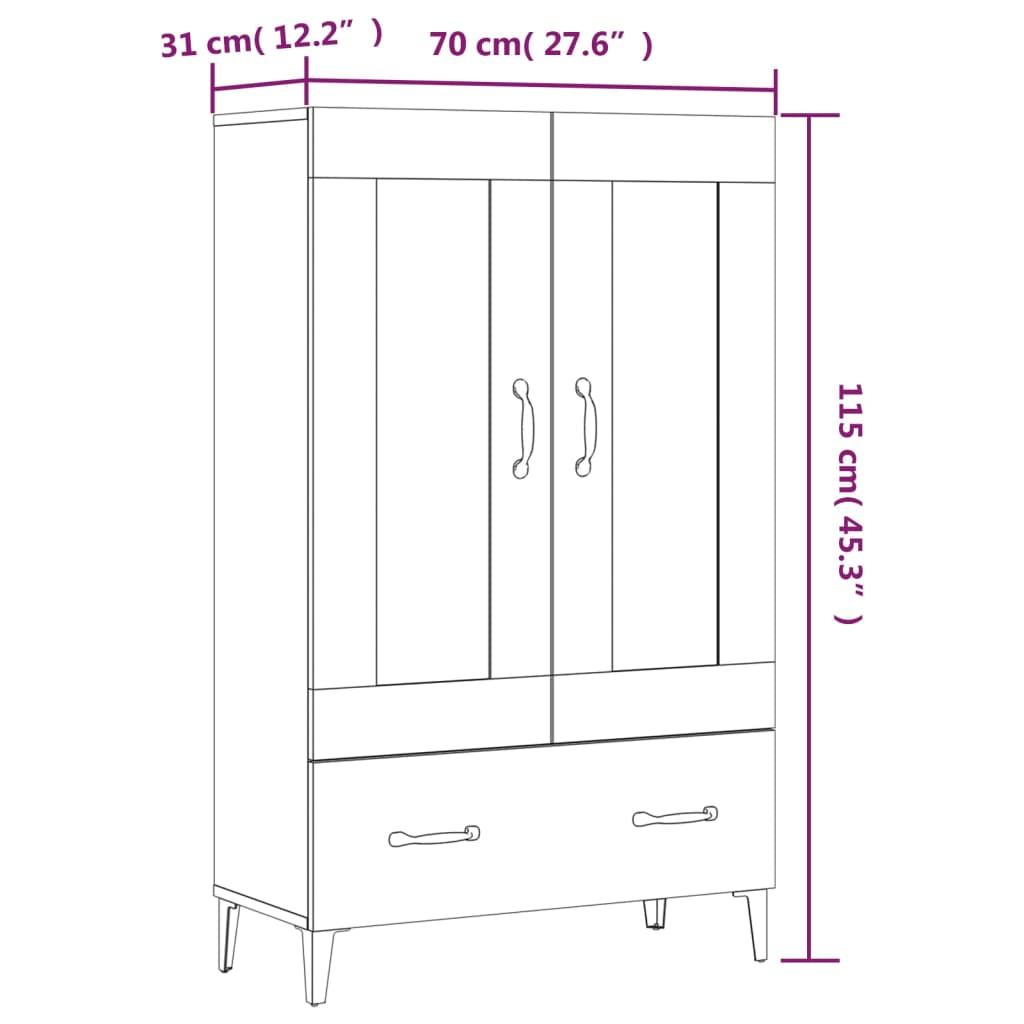 Hoge kast 70x31x115 cm bewerkt hout