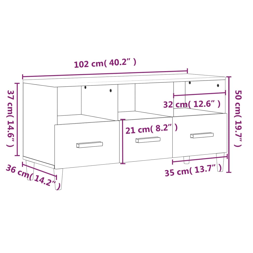 Tv-meubel 102x36x50 cm bewerkt hout