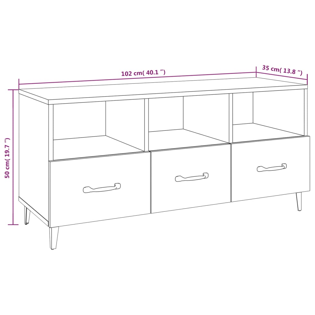 Tv-meubel 102x35x50 cm bewerkt hout