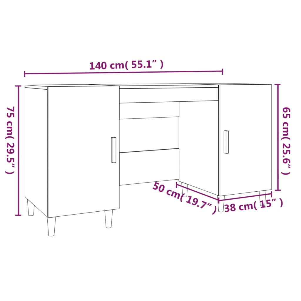 Bureau 140x50x75 cm bewerkt hout eikenkleurig