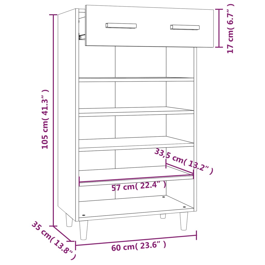 Schoenenkast 60x35x105 cm bewerkt hout