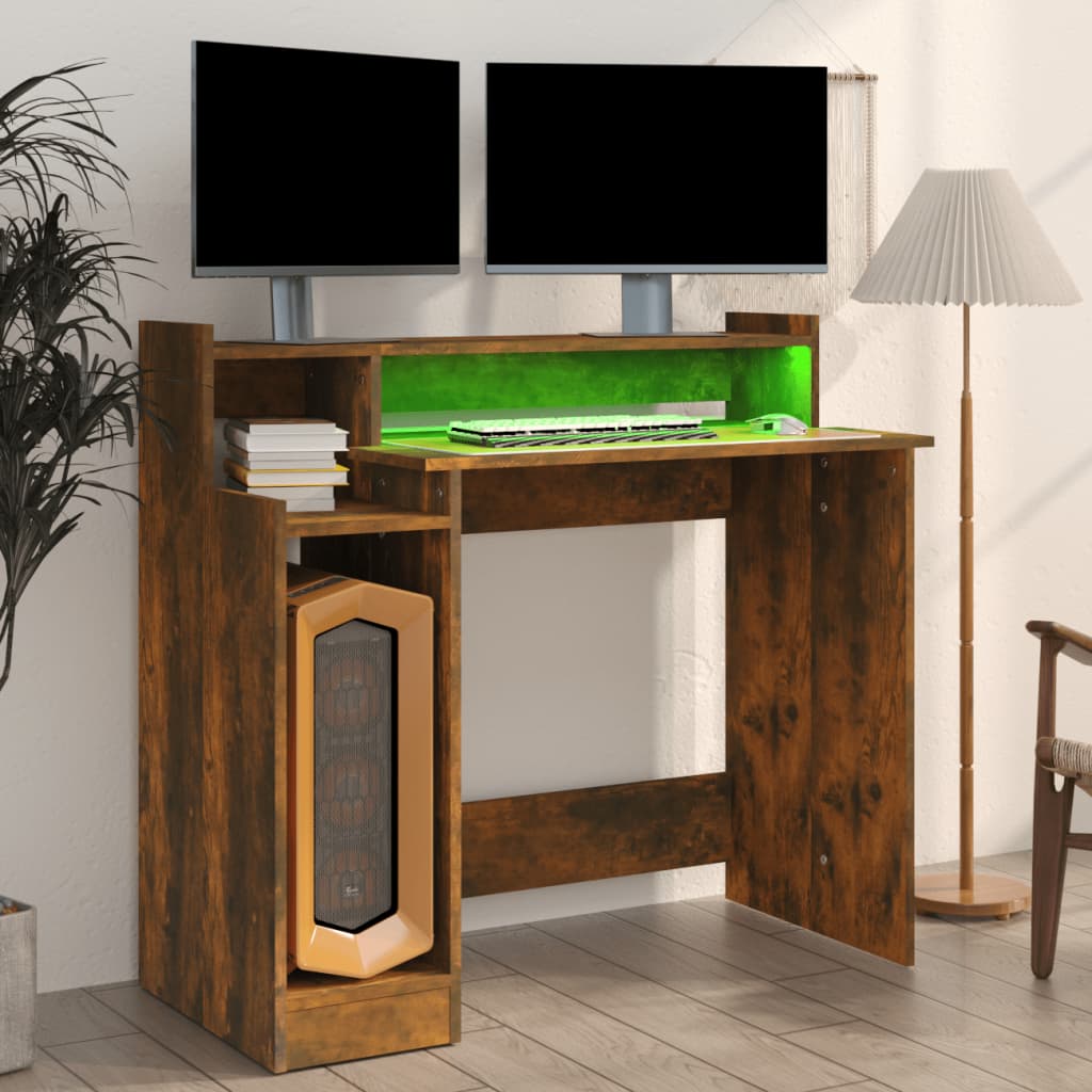 Bureau met LED-verlichting 97x45x90 cm bewerkt hout