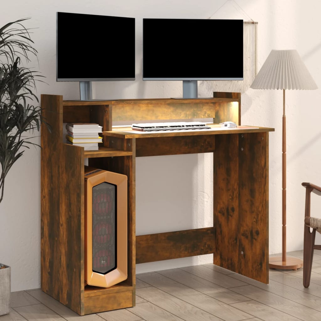 Bureau met LED-verlichting 97x45x90 cm bewerkt hout