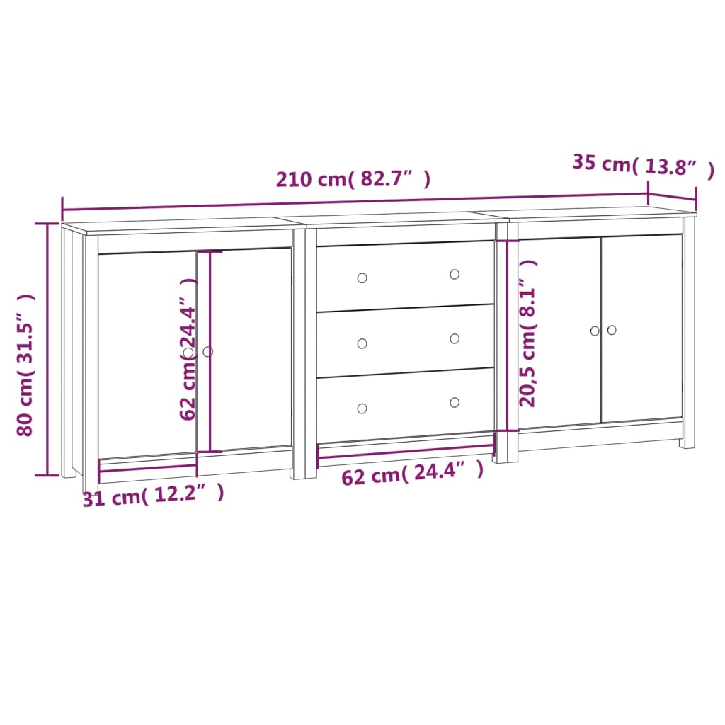 Dressoir 210x35x80 cm massief grenenhout