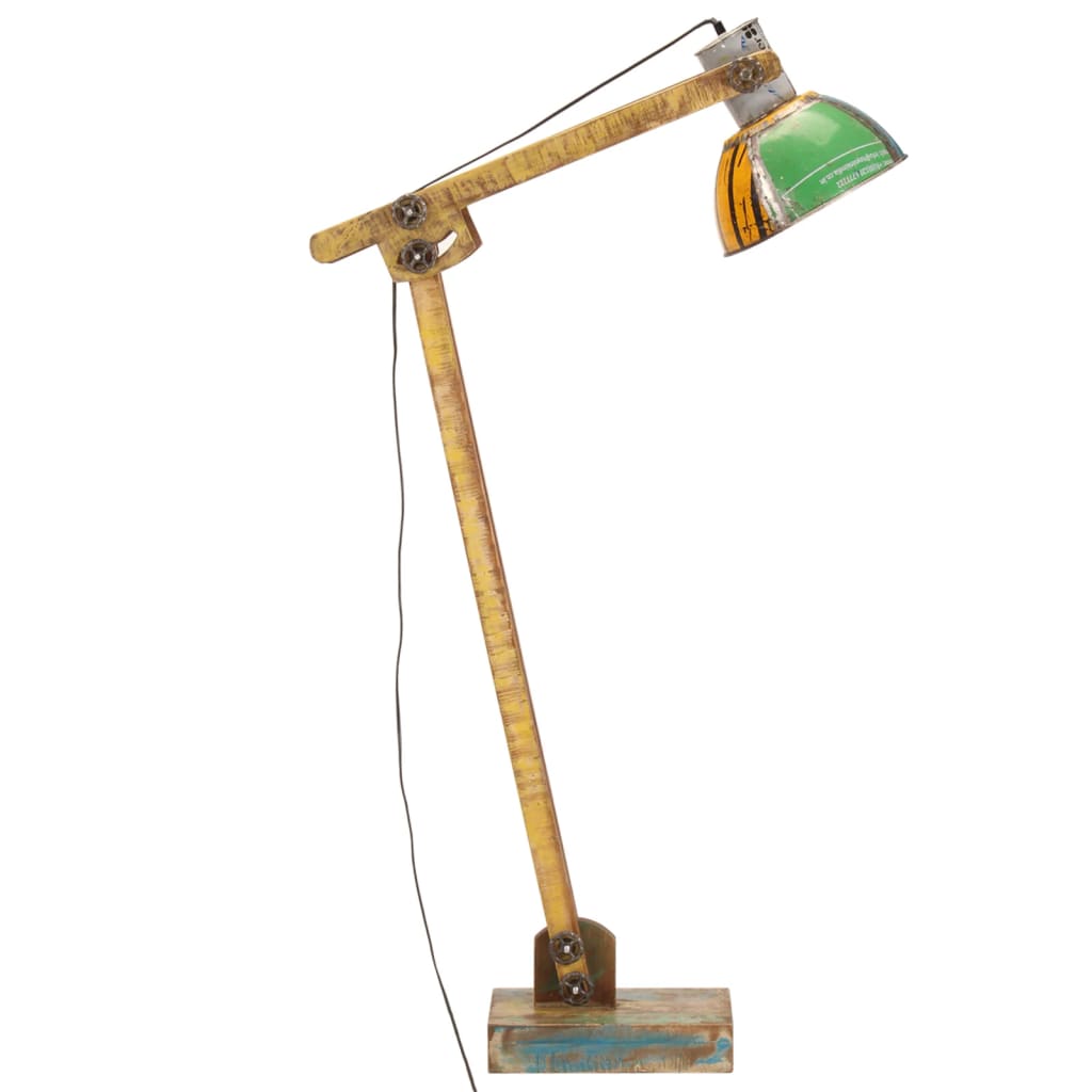 Vloerlamp E27 massief mangohout messingkleurig