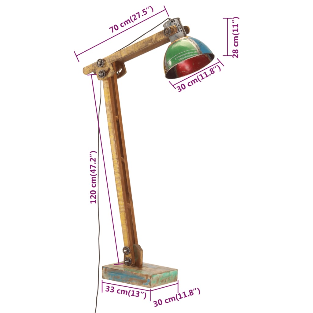 Vloerlamp E27 massief mangohout messingkleurig