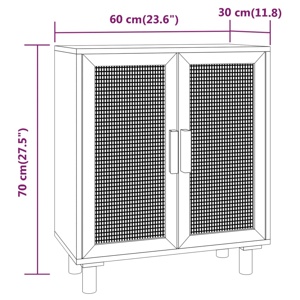 Dressoir 60x30x70 cm massief grenenhout en rattan