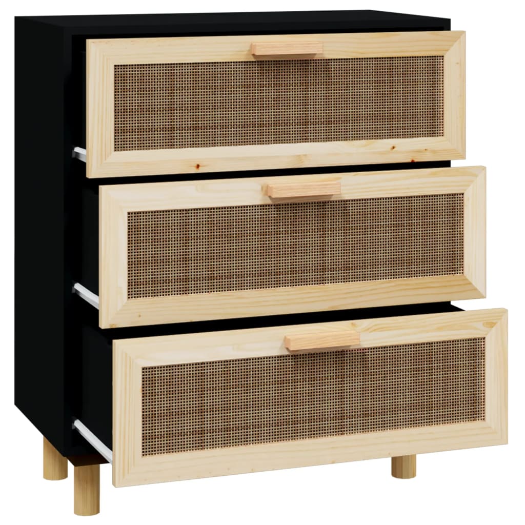 Dressoir 60x30x70 cm massief grenenhout en rattan