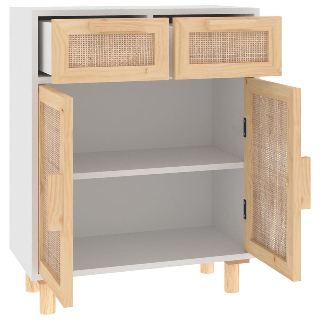 Dressoir 60x30x75 cm massief grenen hout en rattan