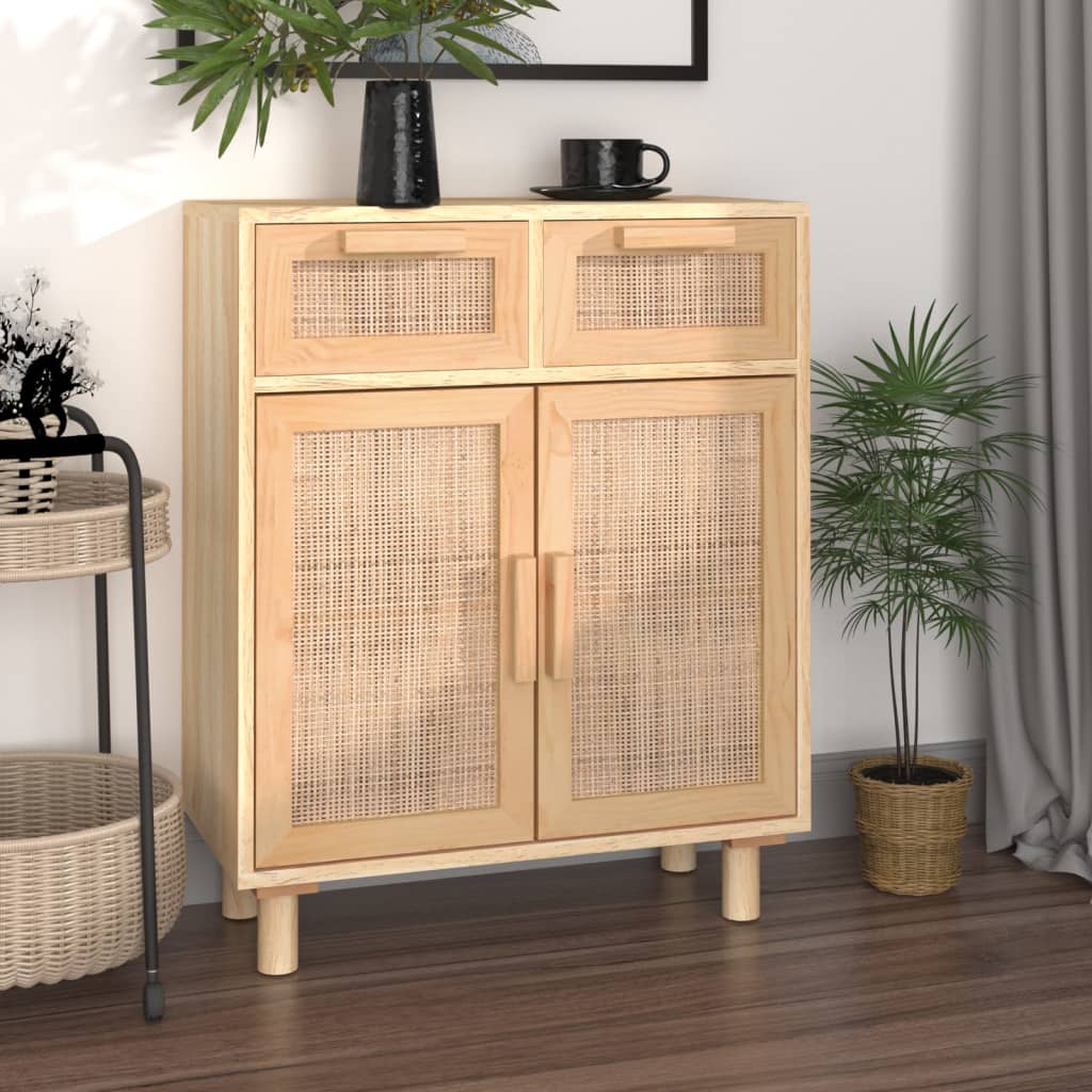 Dressoir 60x30x75 cm massief grenen hout en rattan