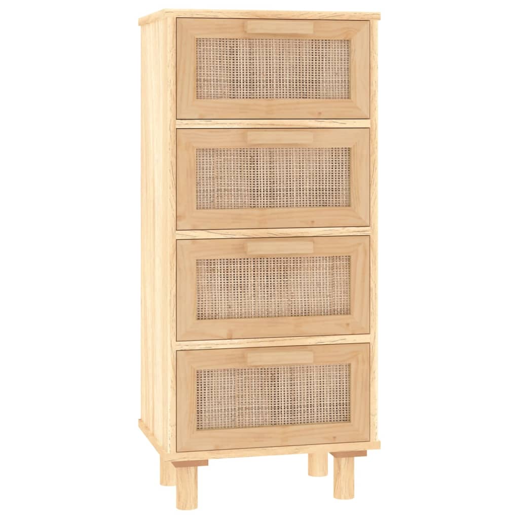 Dressoir 40x30x90 cm massief grenenhout en rattan