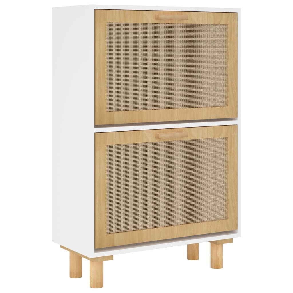 Schoenenkast 52x25x80 cm bewerkt hout & natuurlijk rattan