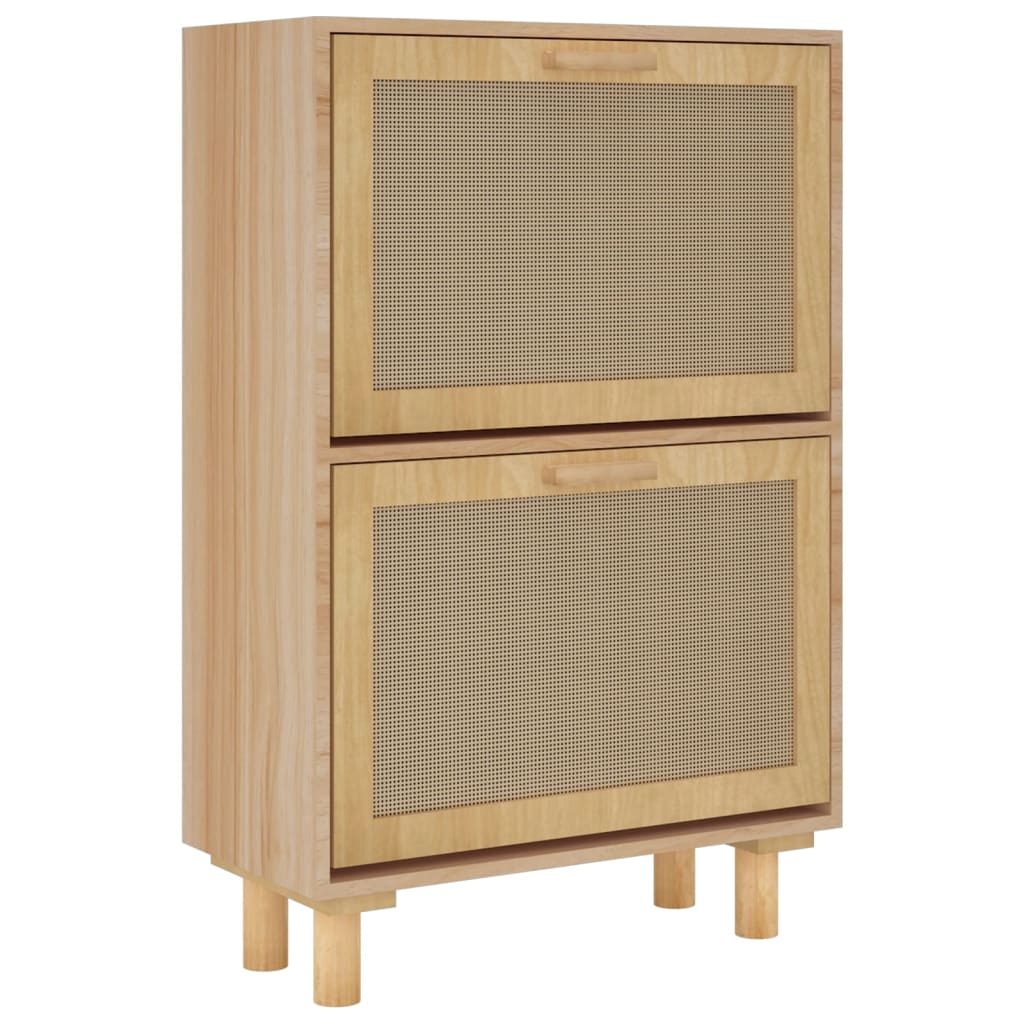 Schoenenkast 52x25x80 cm bewerkt hout & natuurlijk rattan