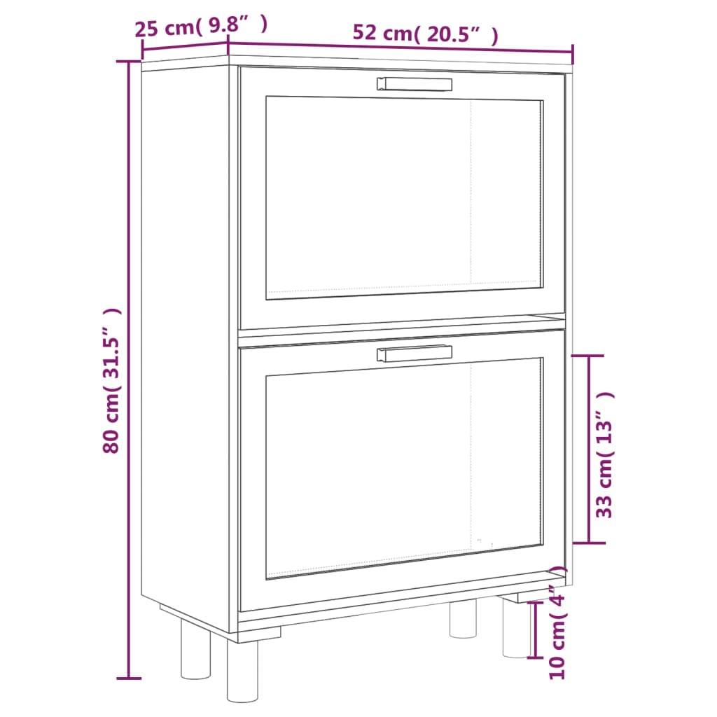 Schoenenkast 52x25x80 cm bewerkt hout & natuurlijk rattan