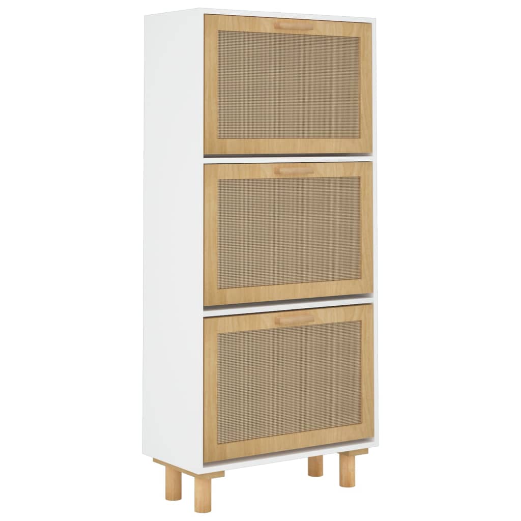 Schoenenkast 52x25x115cm bewerkt hout & natuurlijk rattan